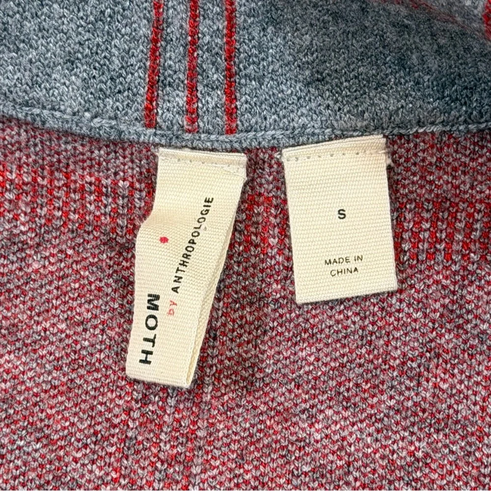 Anthropologie Moth Gray Red Plaid Collared Sweater Jacket - Picture 9 of 16